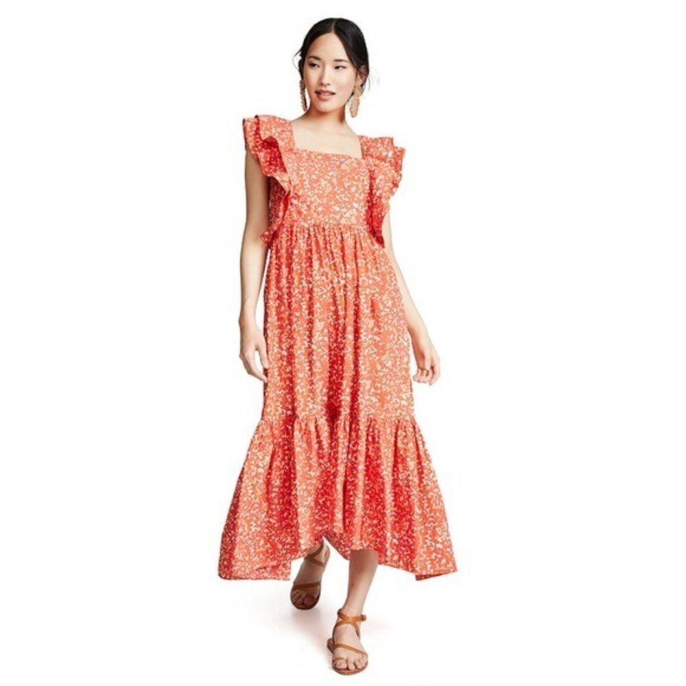 New Ulla Johnson Orange Ruffle Frieda Midi Dress … - image 7
